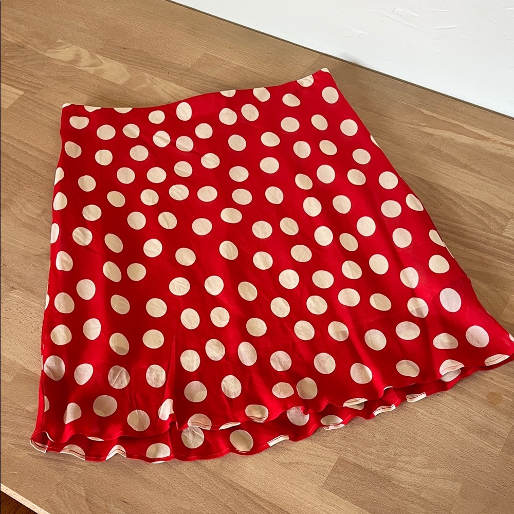 J. Crew Red and White Polka Dot A-Line Skirt
